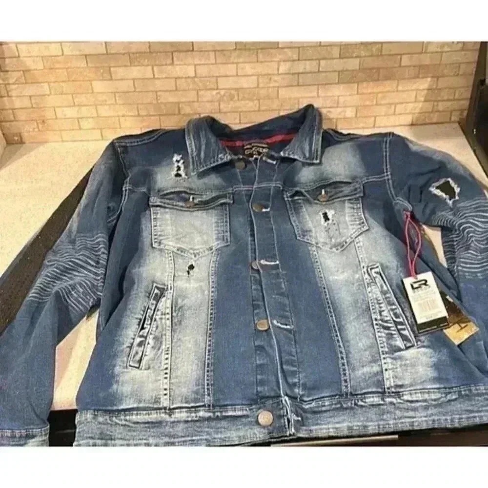 Distressed bedazzled ripped Jean Jacket NWT LRScoop BQ‎